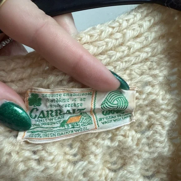 Vintage Ireland wool Cozy Cream Cable Knit Cardigan - Picture 3 of 8